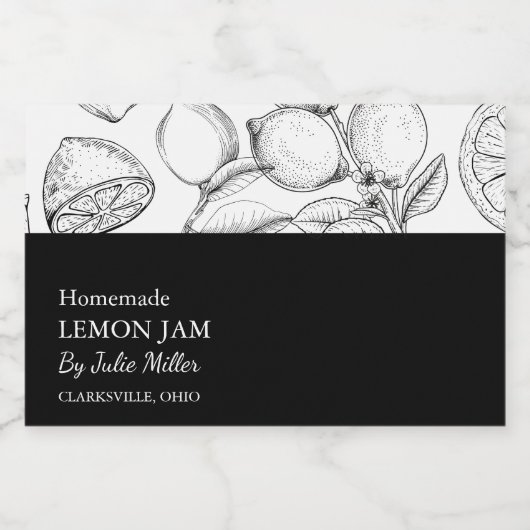 Einfaches Schwarz-Weiß-Lemon-Jam-Label Lebensmitteletikett (Einzelnes Label)