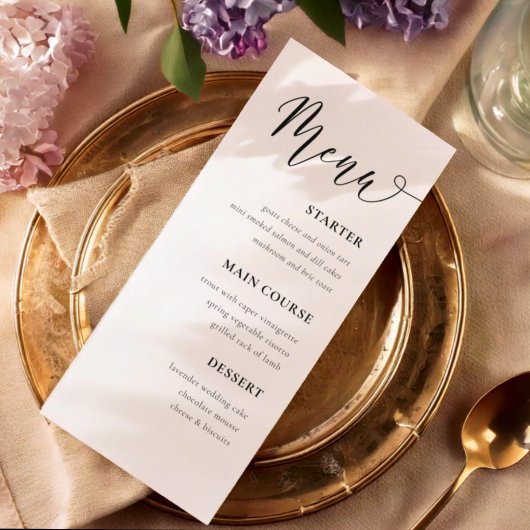 Einfaches Schwarz-Weiß-Menü für Hochzeiten Menükarte