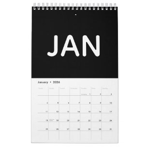 Einfaches Schwarz-Weiß-Minimalist 2026 Kalender