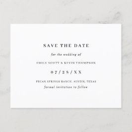 Einfaches Schwarz-Weiß-Minimalist Save-the-Date Ankündigungspostkarte