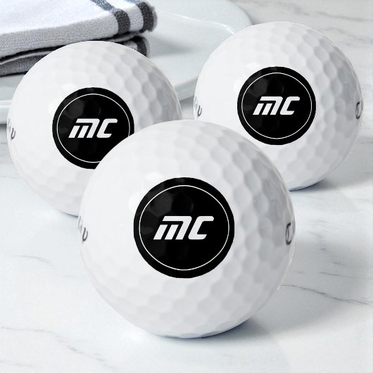 Einfaches Schwarz-Weiß-Monogramm mit Initialen Golfball