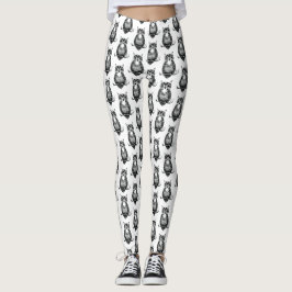 Einfaches Schwarz-Weiß-Owl-Muster Leggings