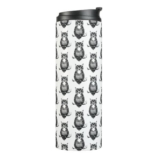Einfaches Schwarz-Weiß-Owl-Muster Thermosbecher (Nach links gedreht)