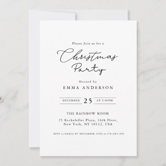 Einfaches Schwarz-Weiß-Party Einladung (Vorderseite)