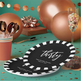 Einfaches Schwarz-Weiß-Party zum 30. Geburtstag Pappteller