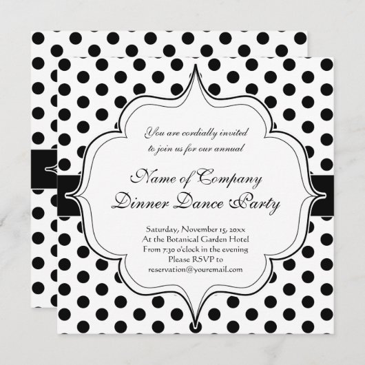 einfaches Schwarz-Weiß-Polka-Dot-Standardmuster Einladung (Vorne/Hinten)