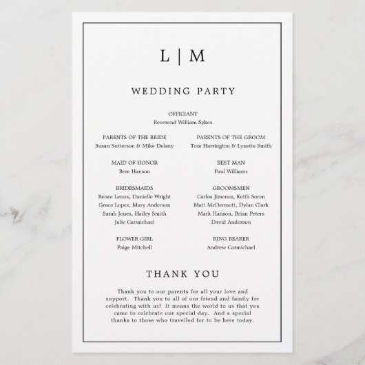 Einfaches Schwarz-Weiß-Programm für Hochzeiten Flyer (Hinten)