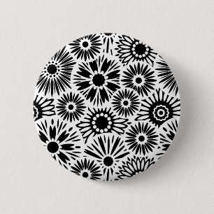 Einfaches Schwarz-Weiß-Retro-Grafik-Daisy-Muster a Button