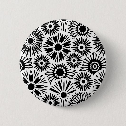 Einfaches Schwarz-Weiß-Retro-Grafik-Daisy-Muster a Button (Vorderseite)