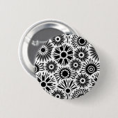 Einfaches Schwarz-Weiß-Retro-Grafik-Daisy-Muster a Button (Vorne & Hinten)