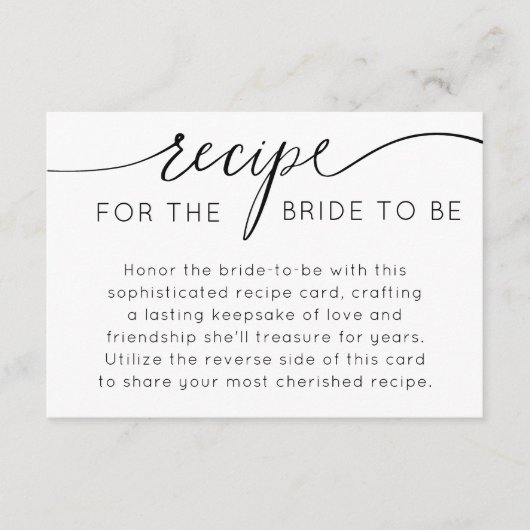 Einfaches Schwarz-Weiß-Rezept für die Braut Begleitkarte (Vorderseite)
