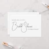 Einfaches Schwarz-Weiß-Script-Brautparty laden ein Karte (Vorderseite/Rückseite Beispiel)