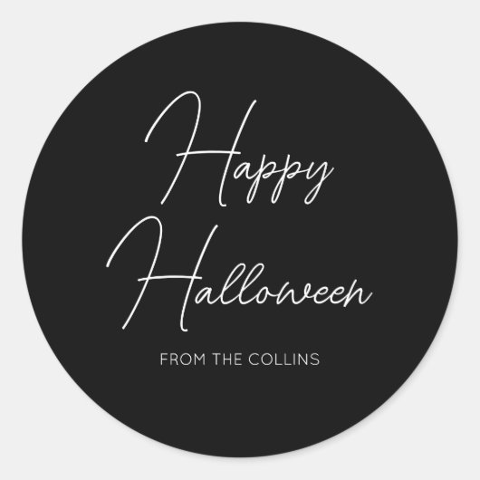 Einfaches Schwarz-Weiß-Script Frohes Halloween Runder Aufkleber (Vorderseite)