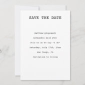Einfaches Schwarz-Weiß-Script Minimalistisches Her Save The Date (Rückseite)