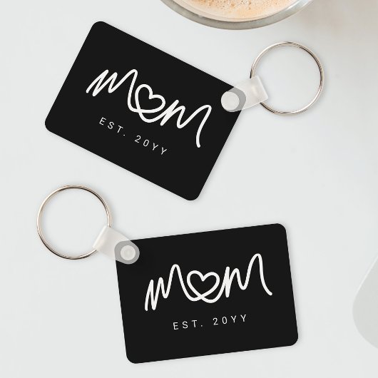 Einfaches Schwarz-Weiß-Script Mom Established Est Schlüsselanhänger