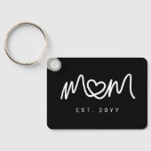 Einfaches Schwarz-Weiß-Script Mom Established Est Schlüsselanhänger (Rückseite)
