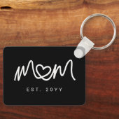 Einfaches Schwarz-Weiß-Script Mom Established Est Schlüsselanhänger (Vorderseite)