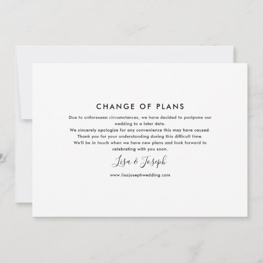 Einfaches Schwarz-Weiß-Skript - Neuer Plan verscho Save The Date (Rückseite)