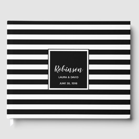 Einfaches Schwarz-Weiß-Striptes Gästebuch (Vorderseite)