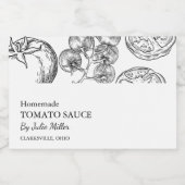 Einfaches Schwarz-Weiß-Tomatensauce-Label Lebensmitteletikett (Einzelnes Label)