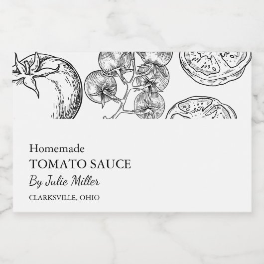 Einfaches Schwarz-Weiß-Tomatensauce-Label Lebensmitteletikett (Einzelnes Label)