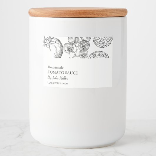 Einfaches Schwarz-Weiß-Tomatensauce-Label Lebensmitteletikett (Vorderseite)