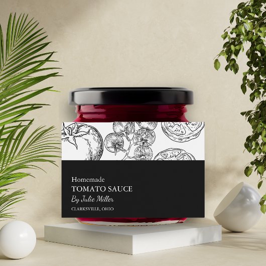 Einfaches Schwarz-Weiß-Tomatensauce-Label Lebensmitteletikett