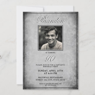 Einfaches Schwarz/Weiß Vintages Foto 90. Geburtsta Einladung