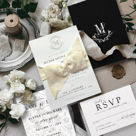 Einfaches Schwarz/Weiß Vintages Wappen Elegante Ho Einladung