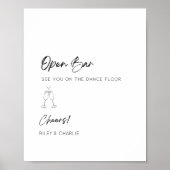 Einfaches Schwarz-Weiß-Zeichen für offene Bar Poster (Vorne)