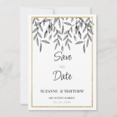 Einfaches Schwarz-weißes Blattgold Save the Date Einladung (Vorderseite)