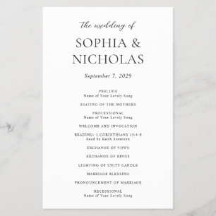 Einfaches schwarz-weißes Budget-Hochzeitsprogramm Flyer