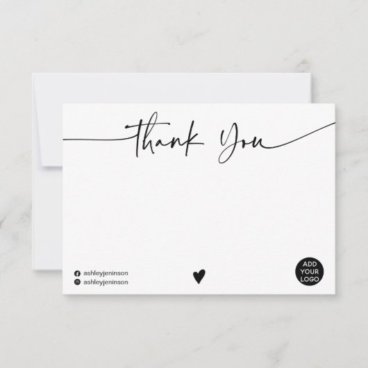 Einfaches Schwarz-weißes Dankeschön-Script-Logo qr Dankeskarte (Vorderseite)