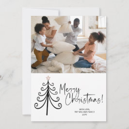 Einfaches Schwarz-weißes Foto Frohe Weihnachtsbaum Feiertagskarte