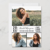 Einfaches Schwarz-weißes Foto Grid Abschluss Einladung (Vorderseite)