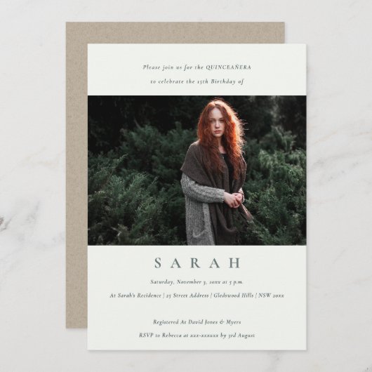 Einfaches Schwarz-weißes Foto Quinceañera Einladun Dankeskarte (Vorne/Hinten)