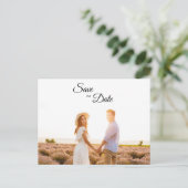 Einfaches Schwarz-weißes Foto Save the Date Ankündigungspostkarte (Stehend Vorderseite)