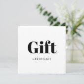 Einfaches Schwarz-weißes Geschenkgutschein (Stehend Vorderseite)