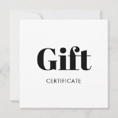 Einfaches Schwarz-weißes Geschenkgutschein (Vorderseite)