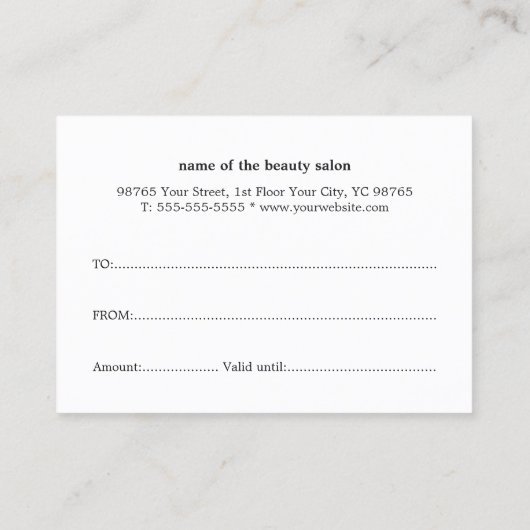 Einfaches Schwarz-weißes Geschenkgutschein Rabattkarte (Rückseite)