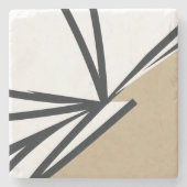 Einfaches Schwarz-weißes Gold Abstrakt Stone Steinuntersetzer (Vorderseite)