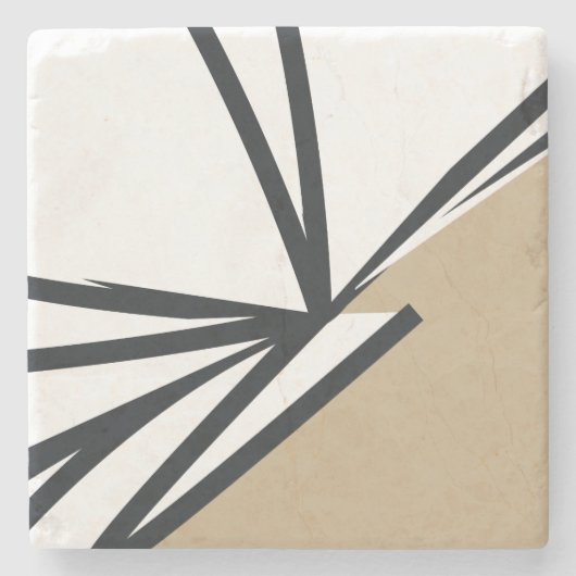 Einfaches Schwarz-weißes Gold Abstrakt Stone Steinuntersetzer (Vorderseite)