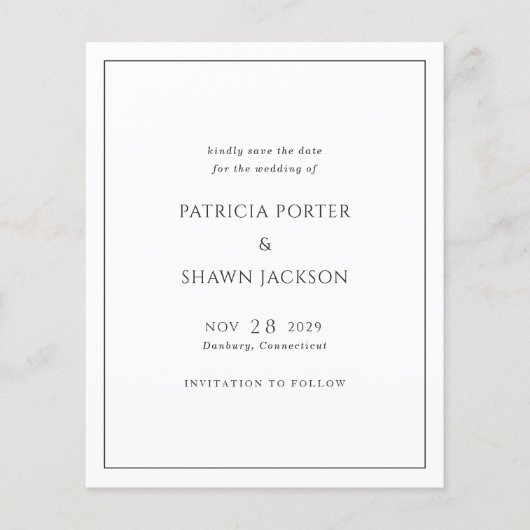 Einfaches Schwarz-weißes Hochzeitbudget (Vorderseite)