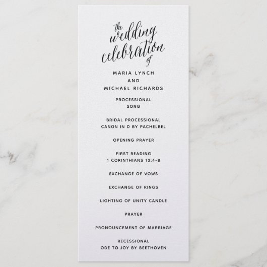 Einfaches Schwarz-weißes Hochzeitsprogramm Einladung (Vorderseite)