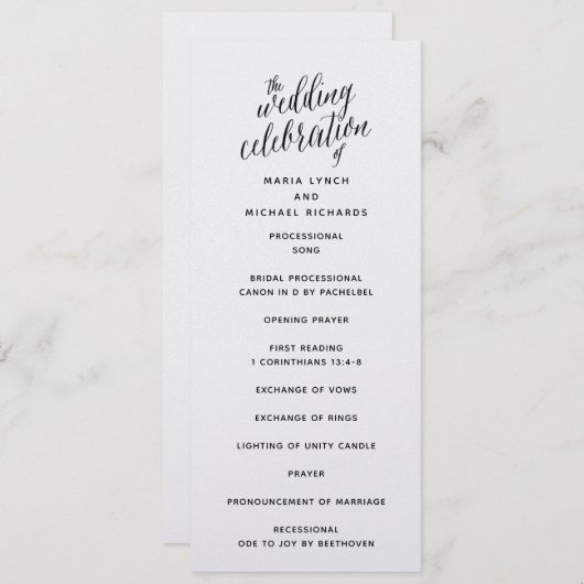 Einfaches Schwarz-weißes Hochzeitsprogramm Einladung (Vorne/Hinten)