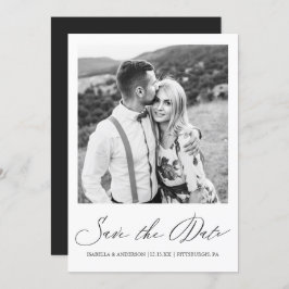 Einfaches Schwarz-weißes Kalligrafie-Foto Save The Date