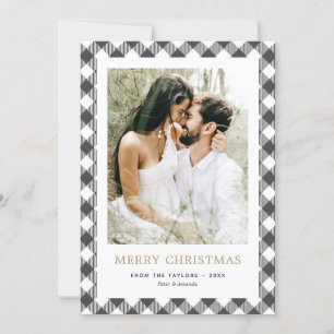 Einfaches Schwarz-weißes Kariertes Foto Frohe Weih Feiertagskarte