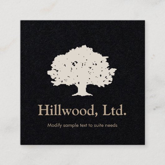 Einfaches Schwarz-weißes klassisches Tree-Logo Quadratische Visitenkarte (Vorderseite)