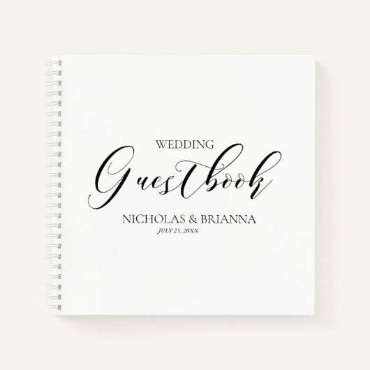 Einfaches Schwarz-weißes Minimal Wedding Guestbook Notizblock (Vorderseite)