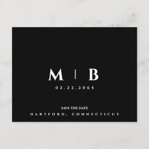 Einfaches schwarz-weißes Monogramm-Hochzeit 'Save  Postkarte